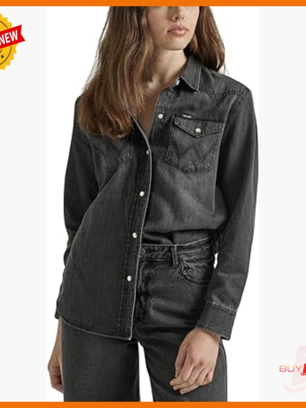 Oversized Boyfriend Denim Snap Shirt Long Sleeve Button Down Blouse